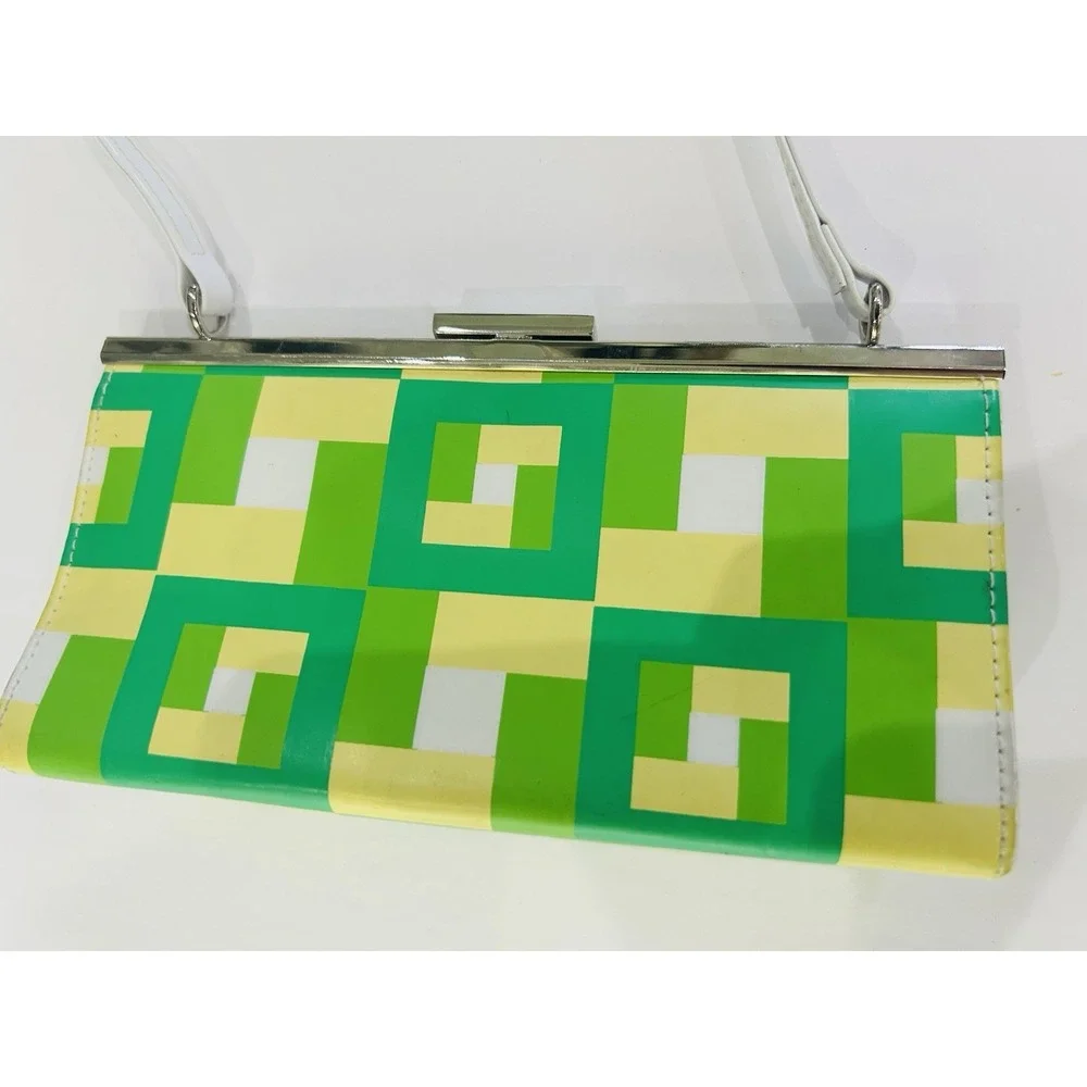 Vintage Claires Icing‎ Y2K Mini Shoulder Bag Purse Kiss Lock Green Geo 00s Bratz